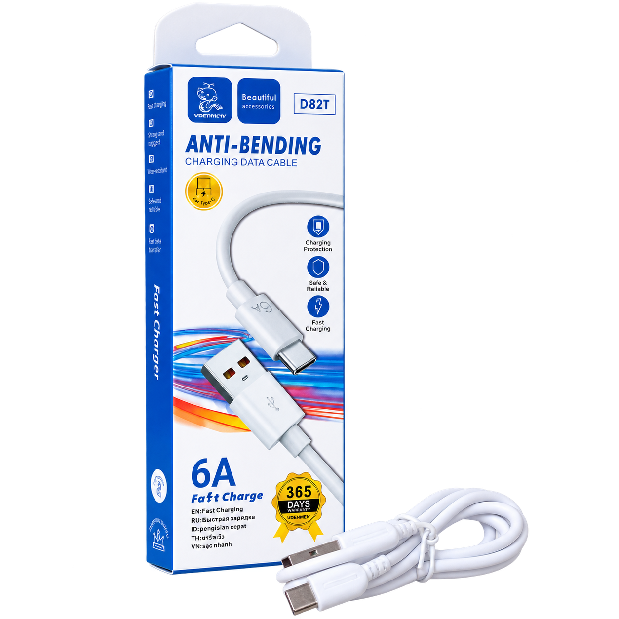 کابل USB-A به Type-C برند DENMEN مدل D82T