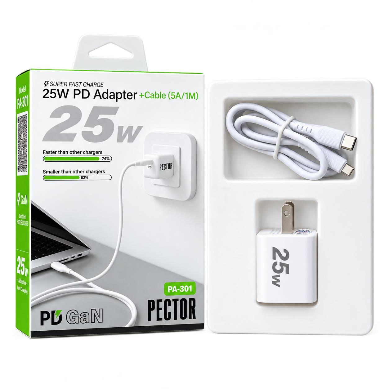 شارژر دیواری برند PECTOR مدل PA-301 + کابل
